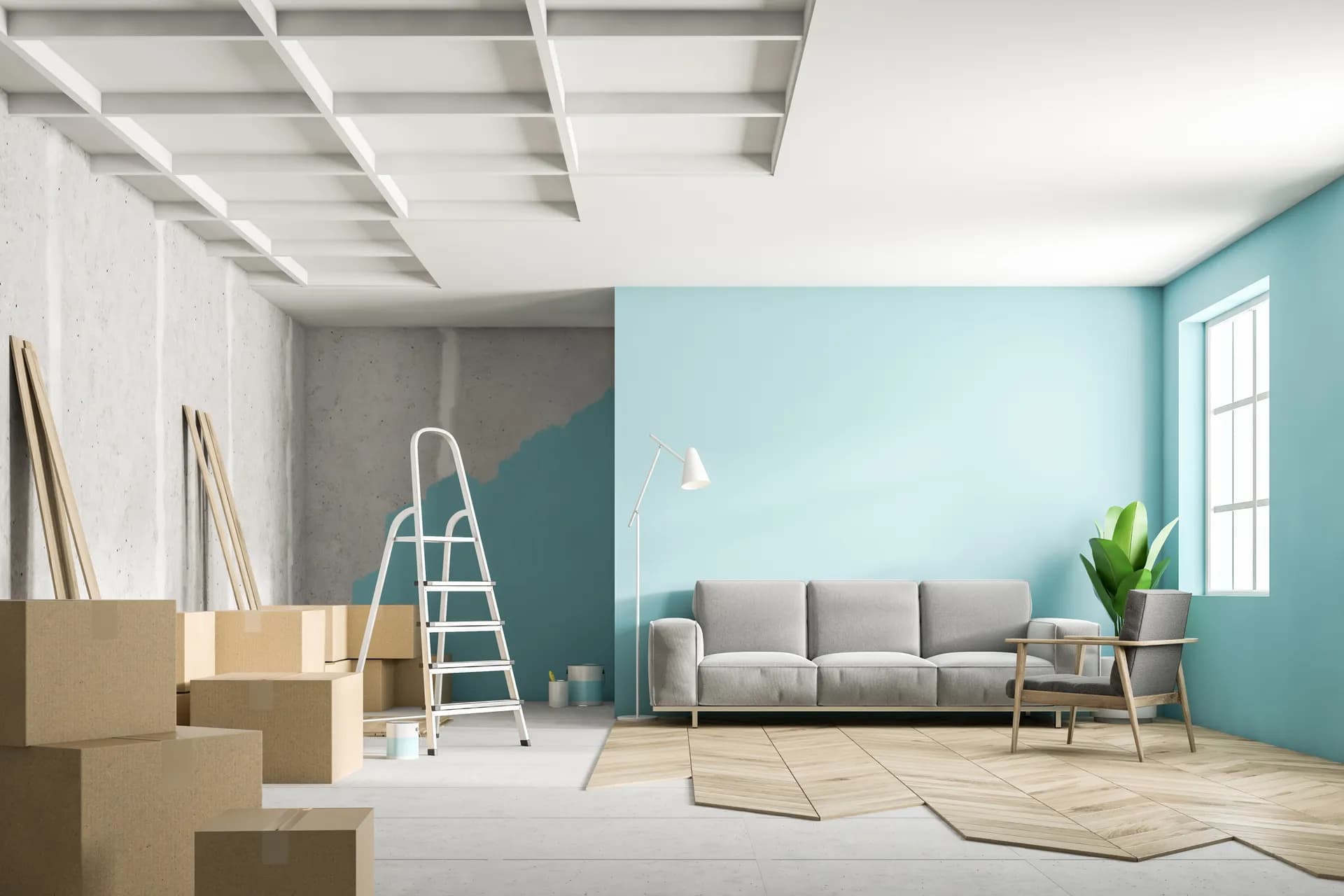 Frisch renovierte Wohnung mit hellen Wänden und neuem Boden, Komplettrenovierung